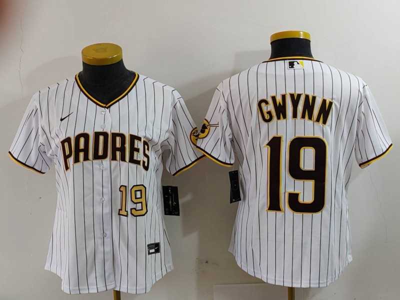 Womens San Diego Padres #19 Tony Gwynn White Team Logo Stitched Cool Base Nike Jerseys